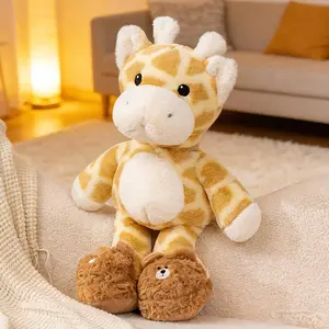 Giraffe Plush with Bear Slippers - Extra Soft Stuffed Animal, Cute Bedroom Decor | Perfect Gift for Christmas, Birthday & Cozy Home Vibes