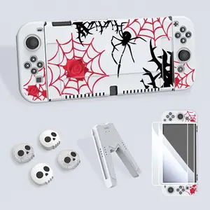 Halloween Themed Game Console Protective Case with Tempered Film & V-shaped Grip & Rocker Cap, Gaming Accessories, Console Accessories for Switch OLED/NS/Lite