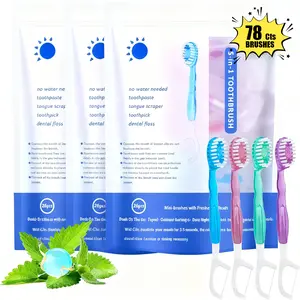 78 Ct Brushes Ready-to-Go Disposable Mini Travel Toothbrushes - Butter on Gums Softex Bristles, Pre-Pasted Toothbrush & Toothpick - Fluoride-Free, No Rinsing Needed