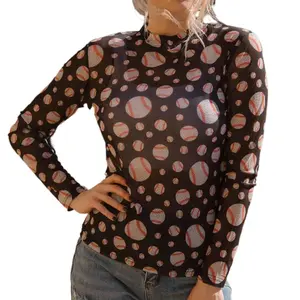Znacicc Women's Casual Shirt Game Day Football/Baseball/Softball Rugby Mesh Sheer Long Sleeve Top for Winteroutfit Comfortable Design Sporty Style Fitted Blouses