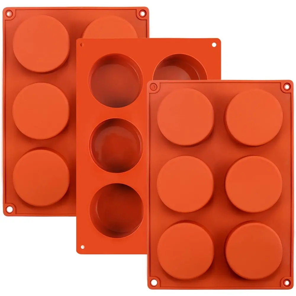 6-Cavity Silicone Round Circle Baking Molds - 3 Pcs Oven-Safe Tins, Easy to Release, for Brownie, Chocolate Truffles Molds, DIY Crafts (Random Color)