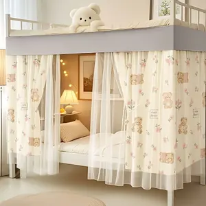 Double Layer Privacy Bed Curtain with Netting, Princess Style Lace Decorative Sheer Curtains, Single Bed Light Blocking and Decoration