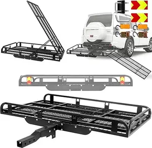 Heavy-Duty Trailer Hitch Cargo Carrier, 900 lbs Load Capacity Dimensions: 50 × 28.3 Inches, Foldable Rear Cargo Basket Fits 2-inch Hitch Receiver, Equipped with Reflective Strips Suitable for Sedans, Trucks & SUVs, Ideal for Camping and Road Trips