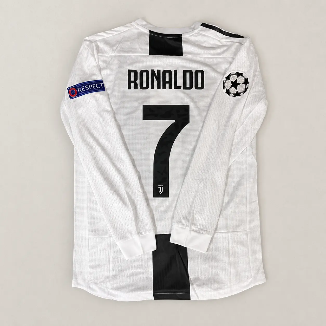 CR7 Retro Long Sleeve Jersey #7 - 2018-2019 White/Black, All Size S-5XL, Breathable Game Day Sports Shirt, Short Sleeve, Quick-Dry Football Shirt, CR7 Fans Jersey