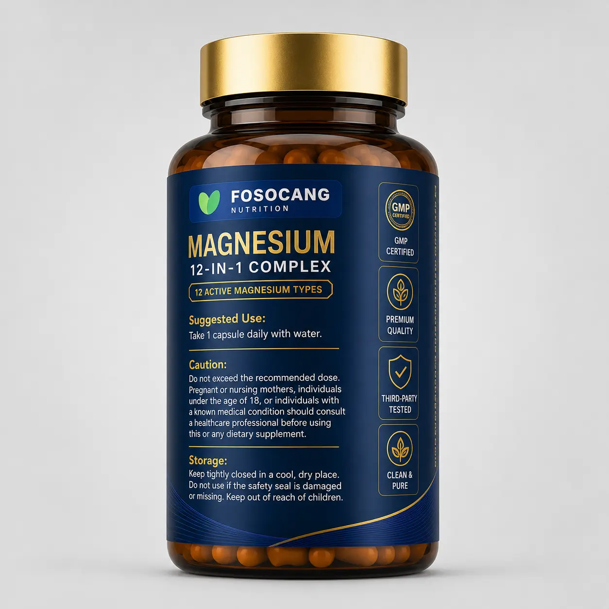 FoSoCang 12-in-1 700mg Magnesium Complex Mineral Supplements - Glycinate, Citrate, Malate, Oxide, Taurate, Aspartate, Orotate, Vegan Capsules for Muscle Support, Cardiovascular Health, Anti-Stress, Calm & Sleep - Clean Label Dietary Supplement, Anti-Stres