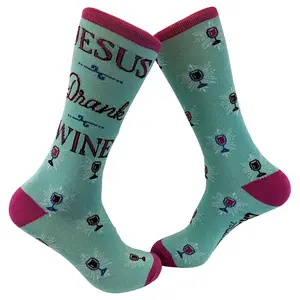Womens Jesus Drank Wine Socks Funny Drinking Footwear Funny Graphic Socks Comfortable Fitted Spandex Cotton