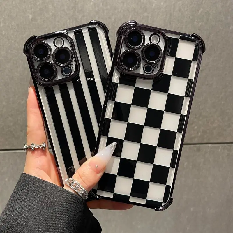 vertical stripes checks for use with iPhone 17 air 16 Pro max 15 plus 14 Pro 13/12/11/X/XS/XSMAX transparent soft clear phone case compatible with Samsung Galaxy S25 ultra S24 plus S23 FE S22 affordable luxury aesthetic artistic Shockproof trending