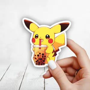 Cute Pikachu Drinking Boba, Pokemon Sticker Cute Pikachu Drinking Boba, Pokemon Sticker