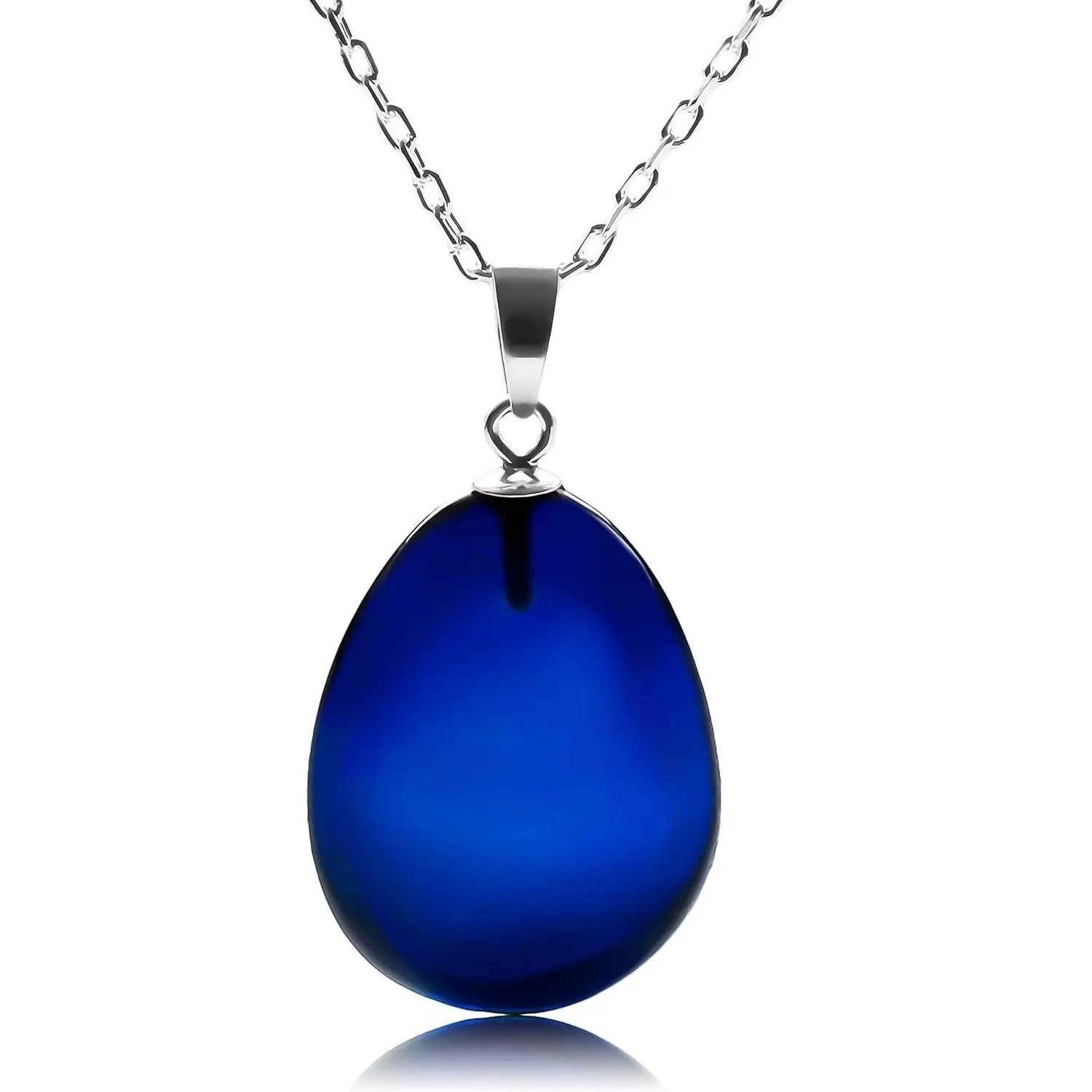 Amber Pendant Necklace with 18 inch 925 Sterling Silver Chain, Blue - Red - Green Amber Necklace for Women, Amber Stone Jewelry, 100% Genuine, HandMade from Amber