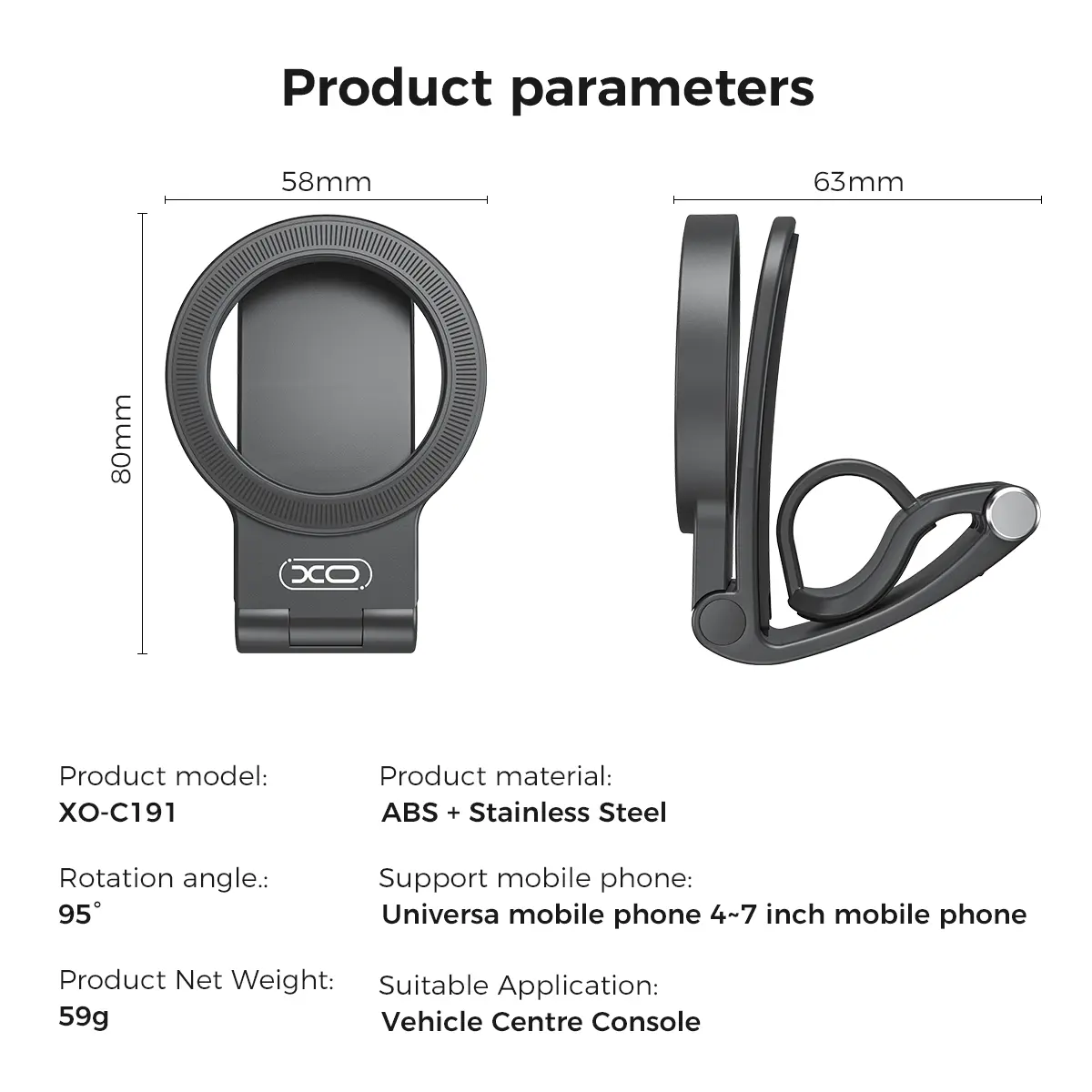 Magnetic car phone mount dimensions and specifications