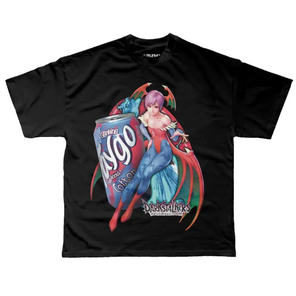 Darkstalkers Morrigan Faygo Soda Graphic Shirt, Gamer Girl Graphic T-shirt, Vaporwave Arcade Y2K Aesthetic Shirt, Gift for Men, Gift for Women, Crew Neck T-shirt, Trending T-shirt