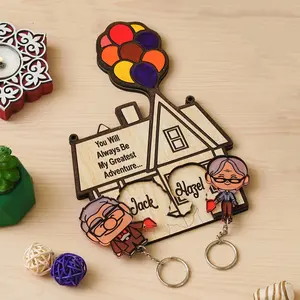 Personalized Couple Keychain / Handmade Engraved Up house keychain holder | Customized Keychain | Anniversary Gift