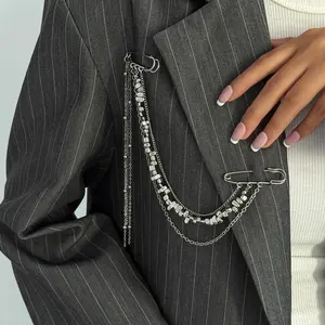 Accessories, hip hop personality fringed chain brooch ins wind star pendant pin suit decoration