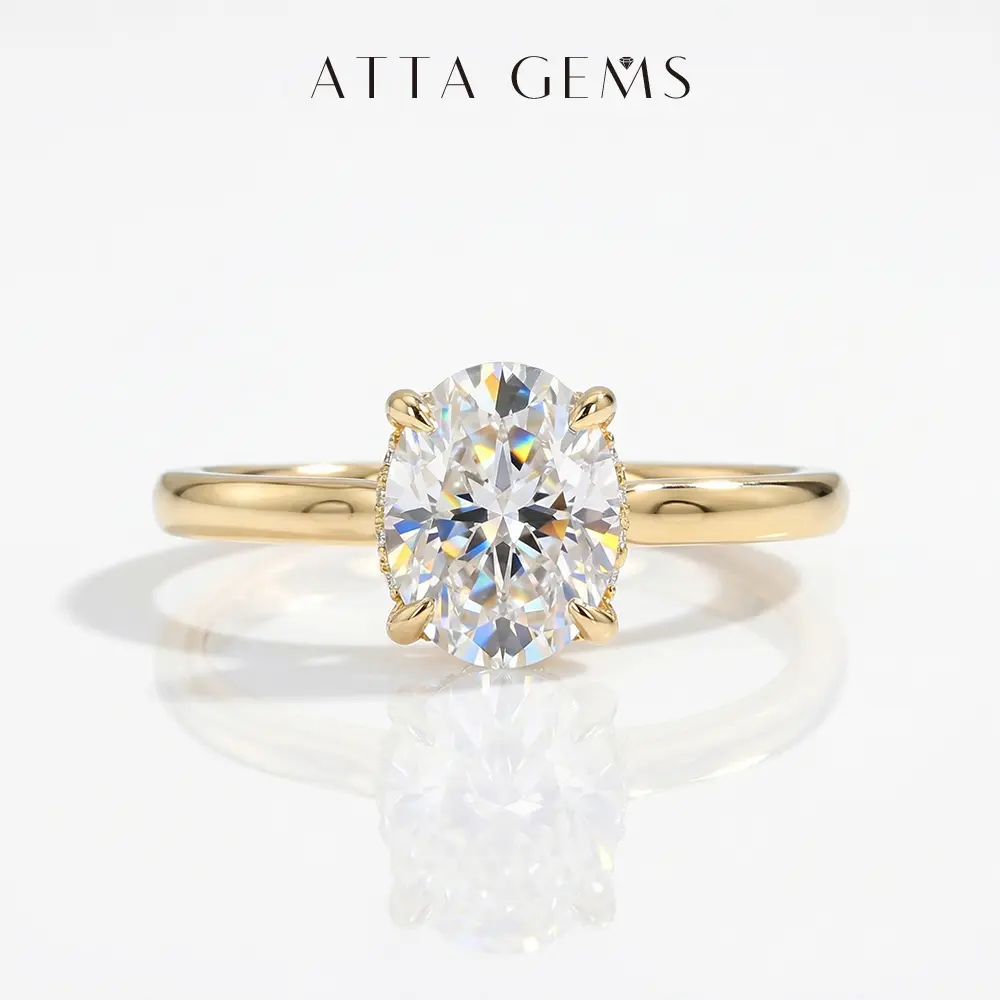 ATTAGEMS Classic Oval Cut 2CT D Color Lab-Created Moissanite Ring for Women 14K Gold Plated Copper Ring Engagement Wedding Anniversary Fine Jewelry Gift RU04, Engagement Rings, Single Stone summerwins