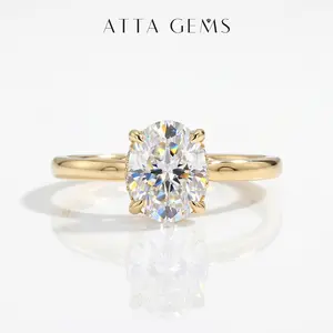 ATTAGEMS Classic Oval Cut 2CT D Color Lab-Created Moissanite Ring for Women 14K Gold Plated Ring Engagement Wedding Anniversary Fine Jewelry Gift RU04