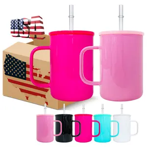 25pack 17oz macaron colored blank sublimation glass coffee mugs with plastic pp lids for sublimation printing vinyl UV DTF wraps, with handle Drinkware Washable