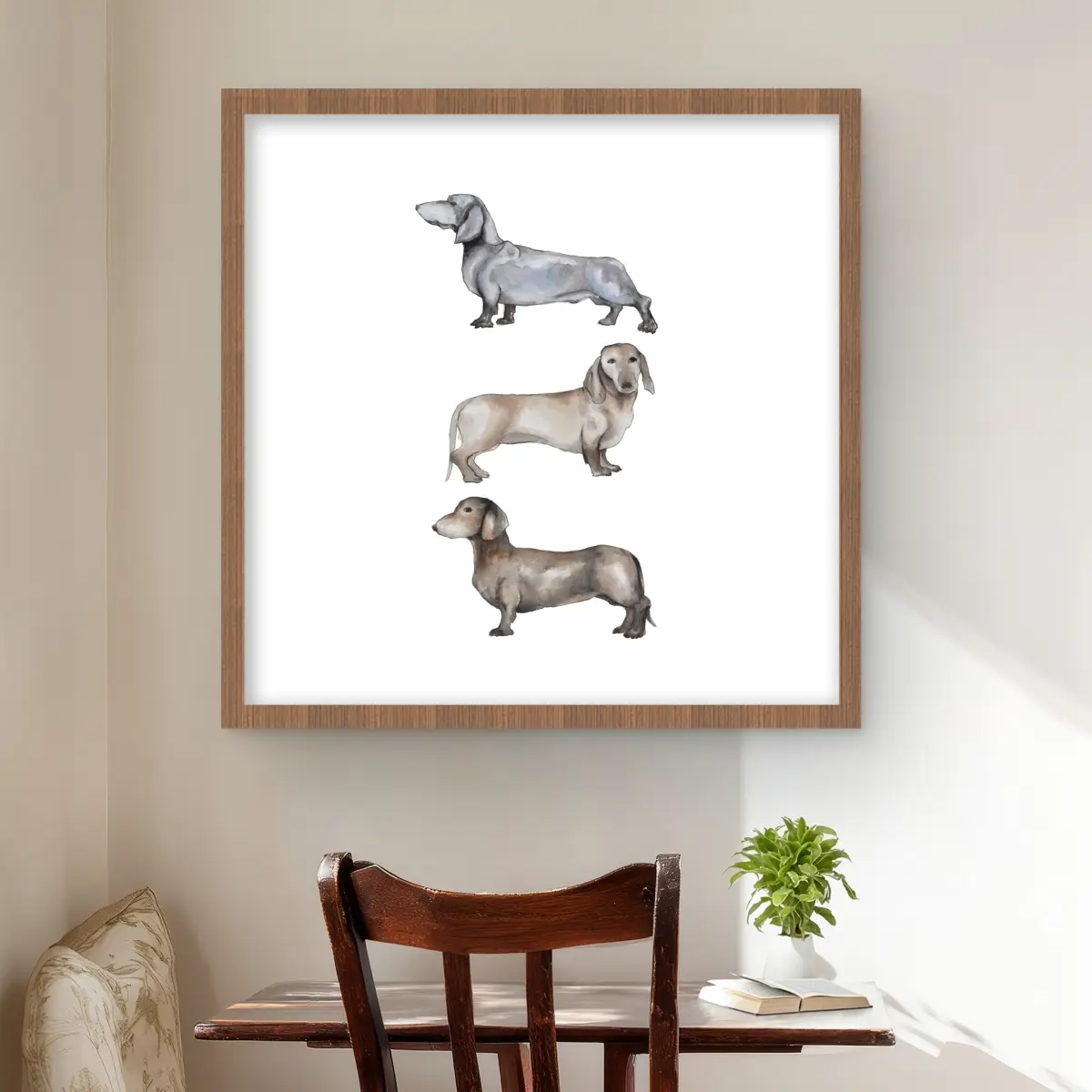Begin Home Decor C1FM2424538JF4 24 x 24 in. Small Dachshund Dog Framed Matted Print Wall Art - Home Decor Art