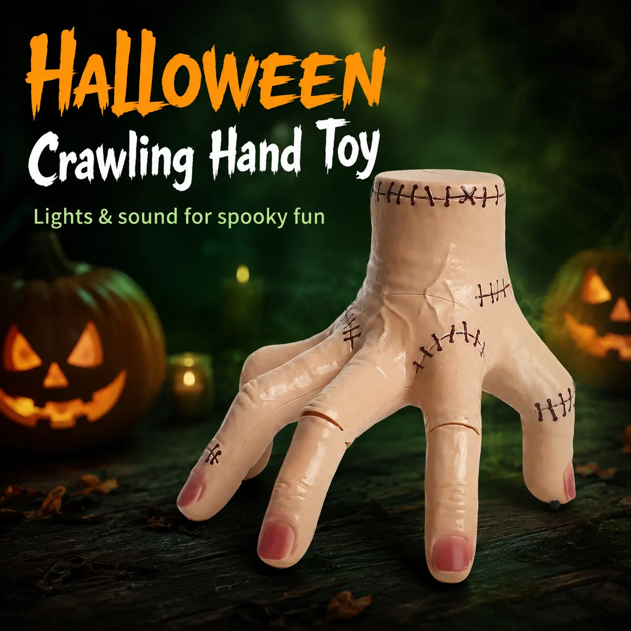 Unisex Halloween Crawling Hand Toy - Electric Moving Stitched Prank Toy with Lights/Sound Effects for Halloween Party