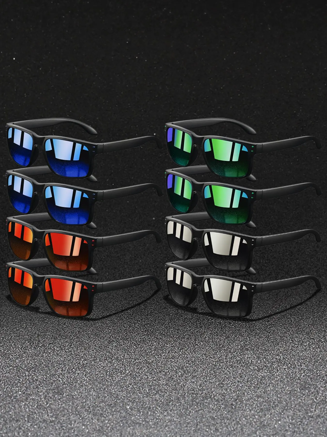 8 pairs of retro metal rivet decoration glasses,multiple lens color options,solid color frame paired with rubber nose pad,comfortable to wear,fashionable glasses suitable for daily wear,men's and women's trendy accessories,Casual Sunglasses