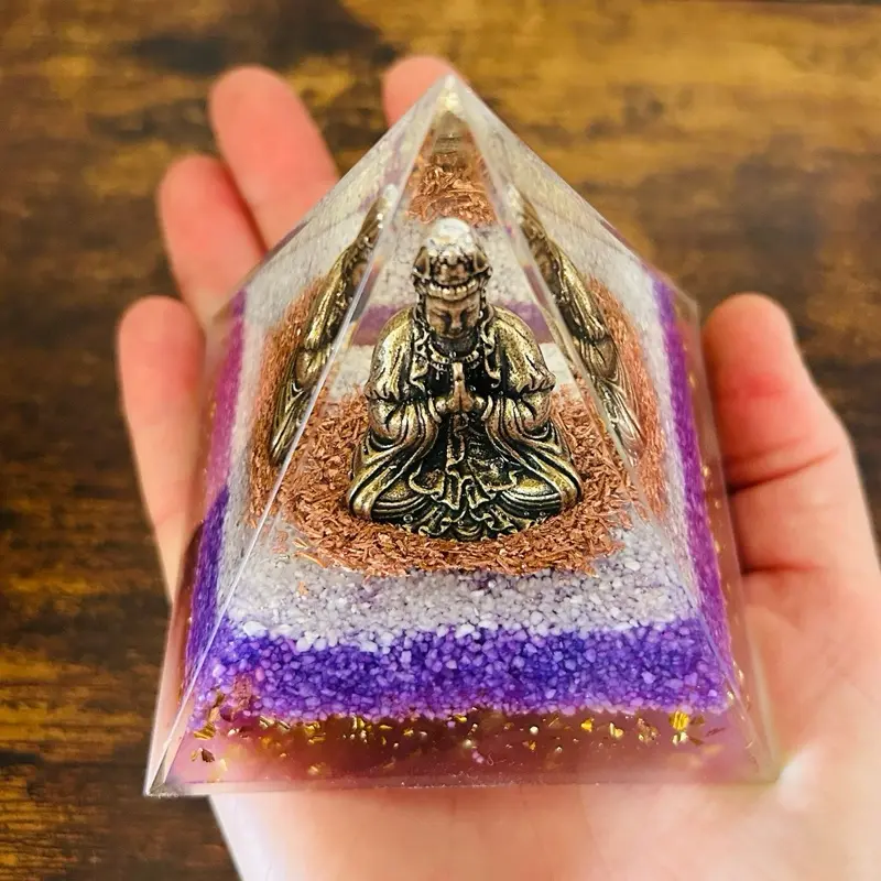 Large Natural Buddha Orgonite Meditation Pyramid - Natural Crystal Decoration, Desk Ornaments, Room Decor, Increases Energy