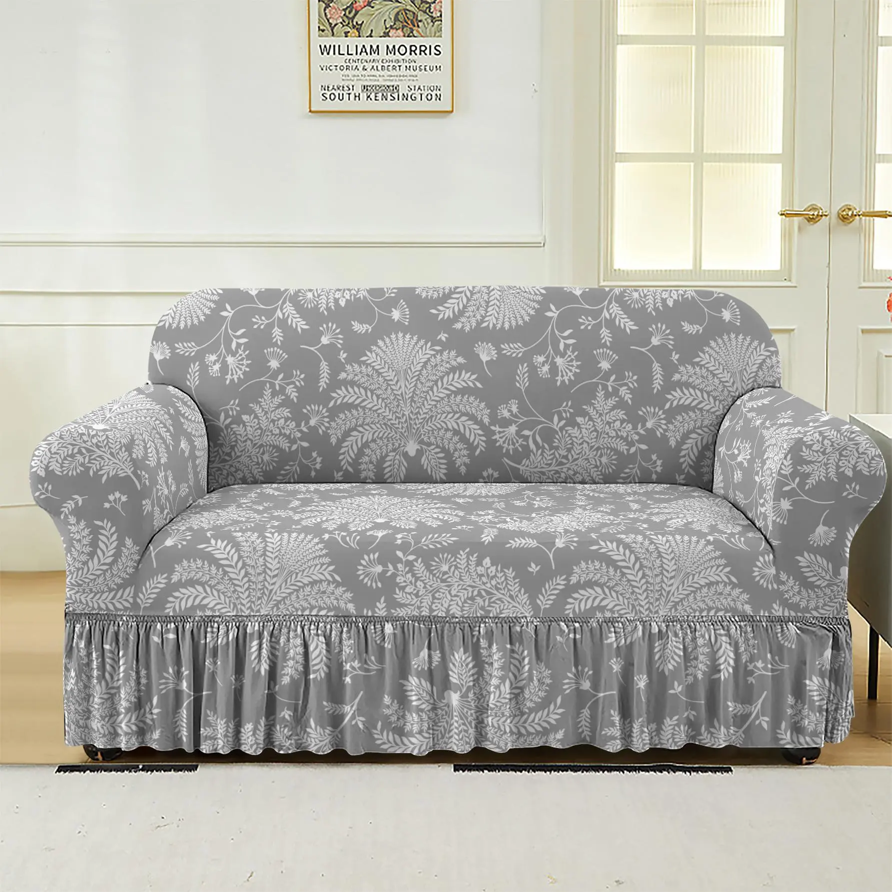 Floral Print Sofa Cover, 1 Count Elastic Sofa Slipcover with Skirt, Dustproof Soft Sofa Protector for Home Living Room, Sofa Protector for Home Living Room