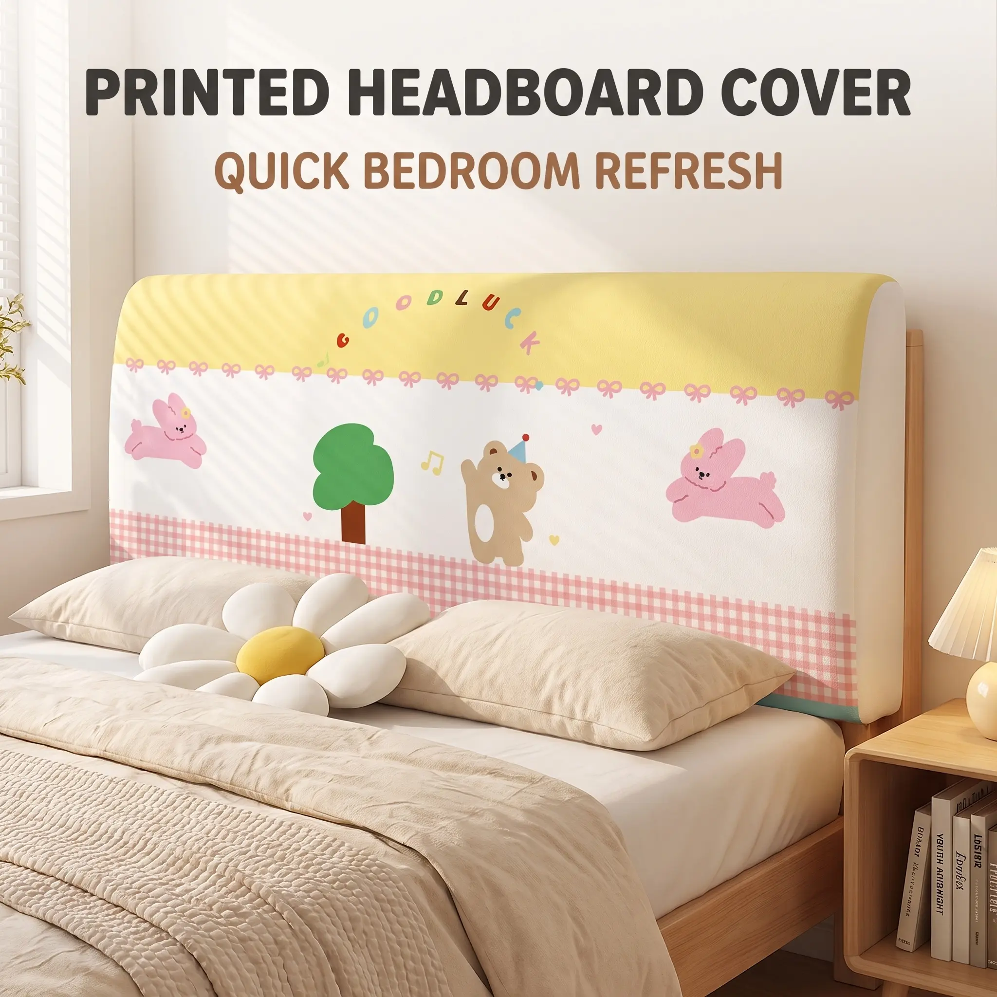 Printed Stretch Headboard Slipcover, Elastic All-inclusive Bed Head Cover, Dustproof Washable Headboard Protector for Bedroom Home Decor
