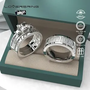 Wedding Ring Sets His And Hers Promise Ring Wedding Ring Sets His And Hers Couples Women 925 Sterling Silver Square Cut Moissanite Man titanium Wedding Band