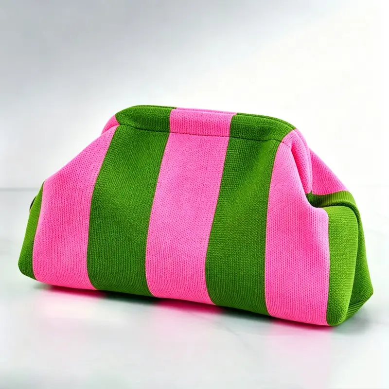 Women's Striped Knit Cute Bag, Large Capacity, Foldable Design, Perfect for Beach, Travel, and Daily Use, Vacation Accessory, Commuter Purse, Fashionable Patterned Bag, Trendy Versatile Bag, Casual Trendy Bag, Fashionable Bags