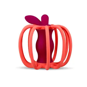 RaZbaby RaZ-Apple Silicone Teether & Rattle Toy - Soft, Flexible, BPA-Free, Soothing Sounds for Entertainment, Textured for Teething Relief, Nipple-Shaped Stem