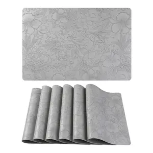 REGALWOVEN Set of 6 Faux Leather Placemats for Kitchen Dining Table Decor, Washable Table Placemats Wipeable Table Mat 18*12in Gray