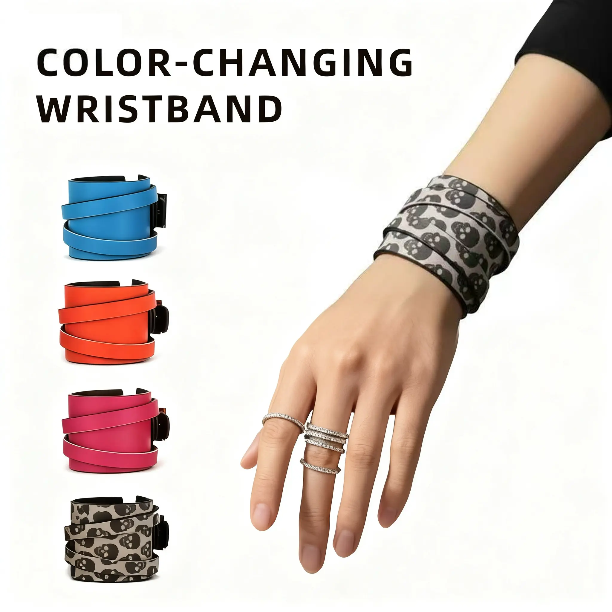 Thermo Leather Adjustable Couple Bangles Bracelets Set - Soft Lightweight Cuff Bracelet, Novelty Punk Gothic Looks, Adult Fashion Romantic Valentine's Gift for BF & GF Men's Women's Costume Jewelry, Bracelet Bundle, Romantic Accessories