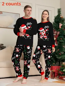 Men's & Women's Christmas Pajama Set, Long Sleeve Top & Pants, Casual Fitted Design, Moderate Fabric, All Season Wear