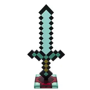 Diamond Sword 14 Inch USB Desktop LED Night Light - Decorative Fun, Safe and Awesome Bedside Mood Light Toy for Boys, Teens Adults and Gamers, Best for Home Bedroom, Living Room or Office, Battery Operated Flameless Pillar Candle