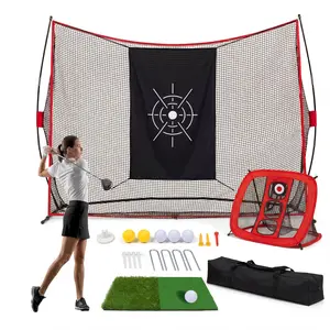 10x7ft Heavy-Duty Golf Hitting Net, 5-Layer Reinforced Mesh with Built-In Chipping Goal and Upgraded Support Poles, All-In-One Golf Training Set Including Mat, Balls, Tees & Carry Bag, Ideal for Backyard Driving, Swing Practice and Indoor Outdoor Golf Dri
