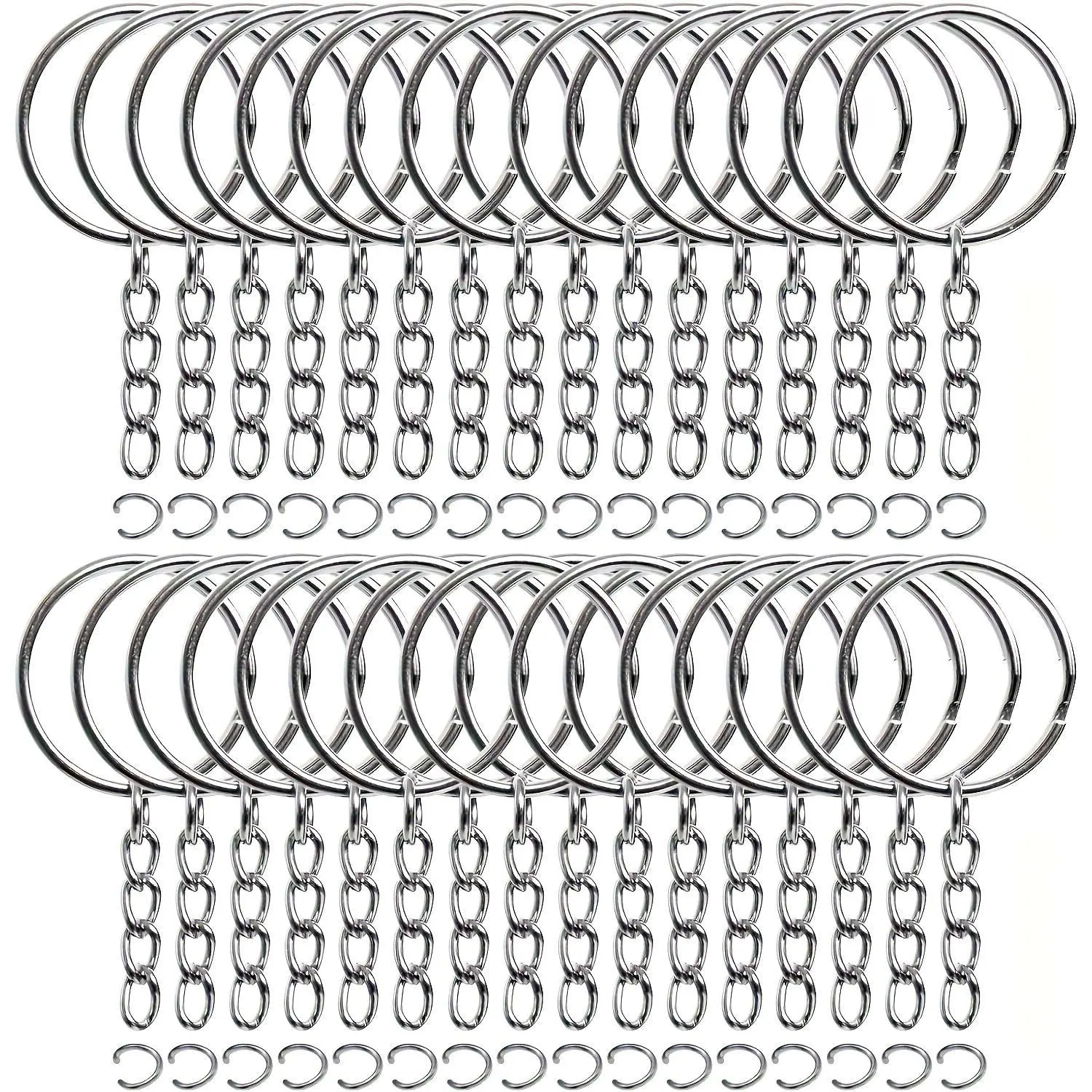 50pcs Bulk Keychain Detachable Keychain Ring with Chain, Keychain, Keychain Parts with Open Jump Ring and Connector Keychain Chain Jump Ring