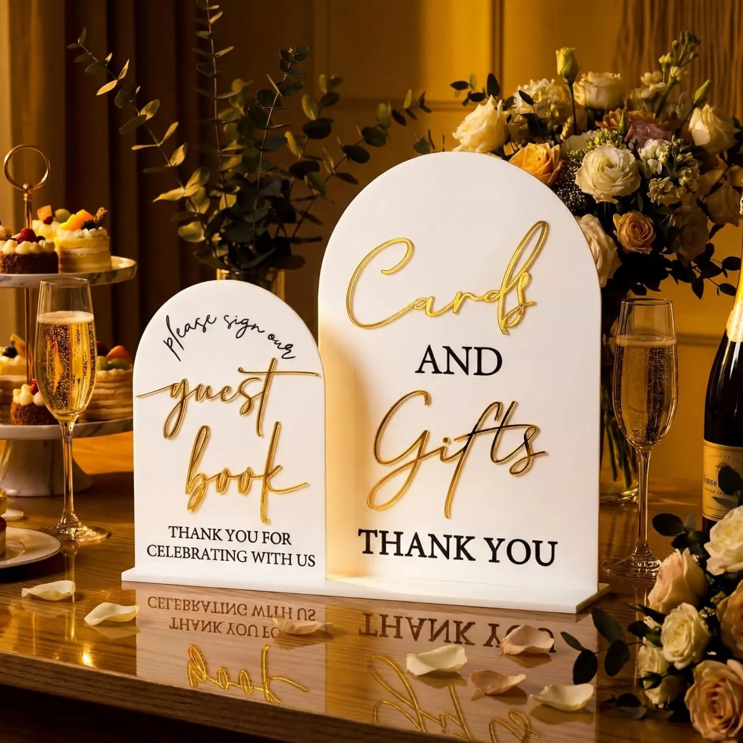 Acrylic Wedding Reception Sign Set, 5x7 Inch Cards and Gift Signs, Signature Sign with Stand, Acrylic Plaque Sign, Decorative Plaque, Table Decor for Weddings, Classic Style