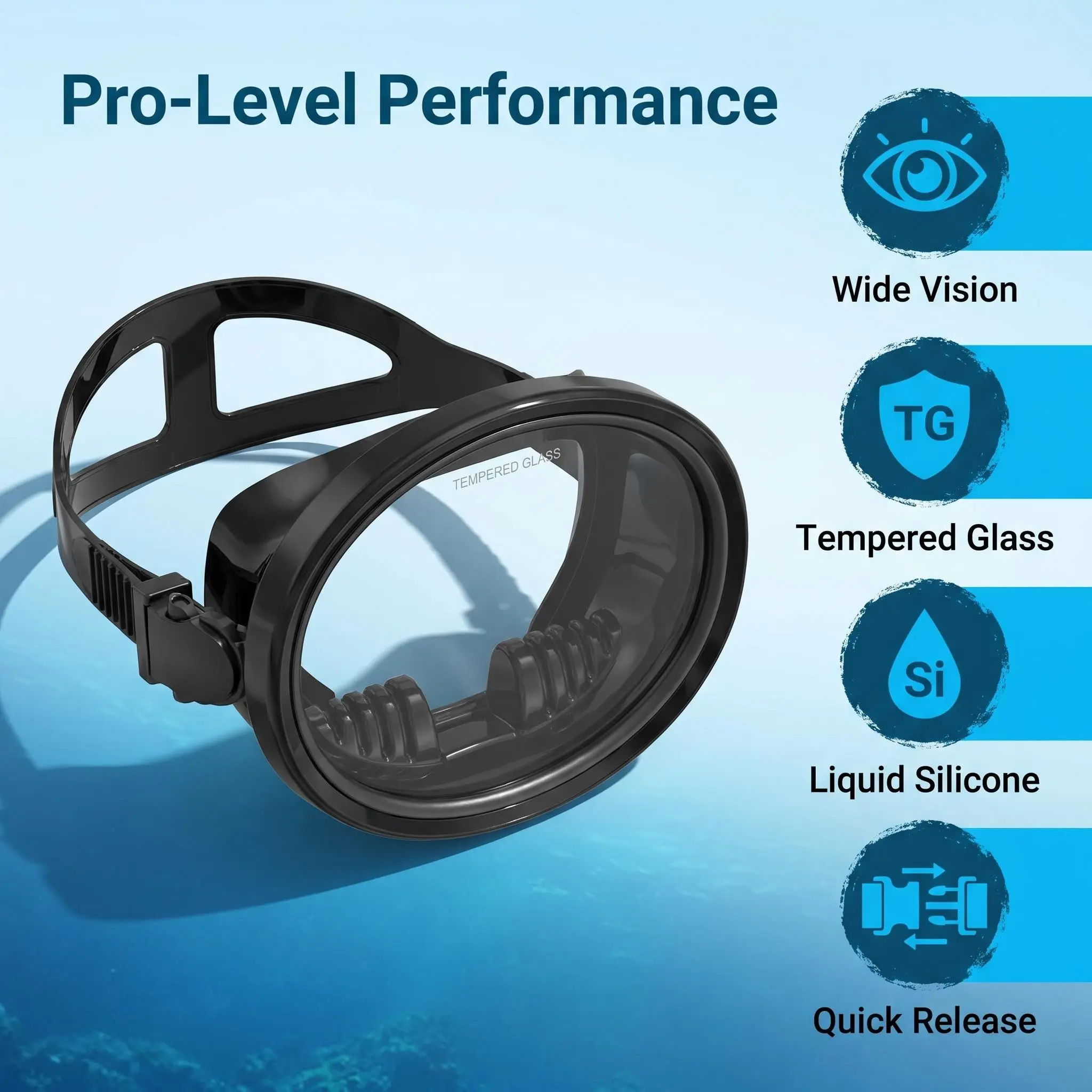 PC Frame Snorkel Set for Adults, Anti-Fog Tempered Glass Lens, Panoramic Diving Mask with Liquid Silicone Skirt & Quick Release Strap for Scuba Diving, Freediving & Swimming, Snorkel Gear, Anti-Fog Lens, Diving Masks full face