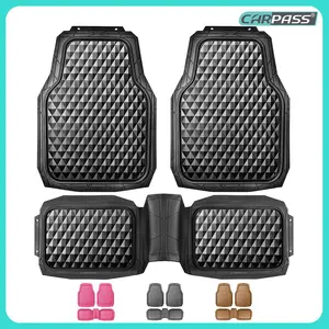 CAR PASS 3pcs Heavy Duty Rubber Car Mats, Deep Dish All-Weather Floor Mat for Car Full Set Durable Anti-Slip 3D Rhombus Waterproof Trim to fit Liner Universal Fit Automotive,Sedan,SUV,Truck Vehicle Carbon