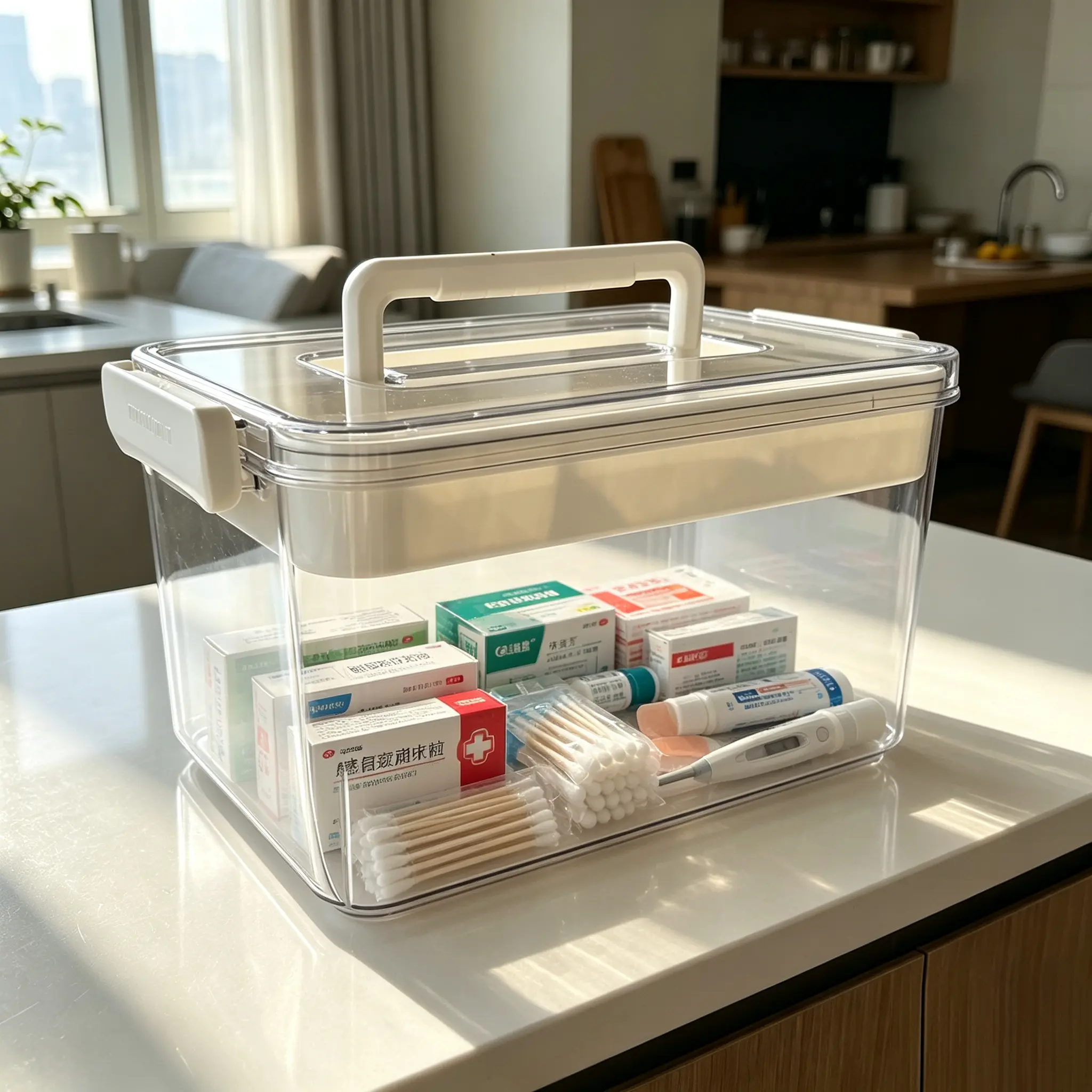 Clear Large Capacity Plastic Medicine Storage Box,Thickened Empty First Aid Case with Detachable Divider Tray,Sealed Dustproof Lid Portable Organizer,Multipurpose Container for Home Family Daily Medical Sundry Sorting.clear medicine storage box