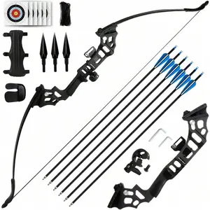 30/40/50LBS Recurve Bows Archery Set,Survival Longbow Right Hand With Used For Recurve Bow Target Practice Outdoor Hunting Archery Carbon Arrows And Armguard And Finger Tab.