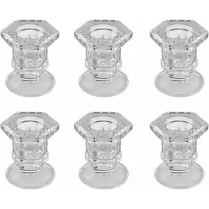 6 Pack 2.36" Height Clear Glass Taper Candlestick Holders Small Centerpiece for Wedding Festival Party Decor