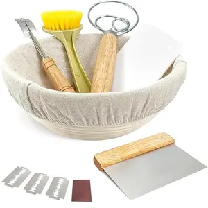 Proofing Baskets for Bread Baking, Round 9” Sourdough Starter Kit, Bannetons Bread Proofing Baskets, Sourdough Bread Baking Supplies Bakeware Metal Set Utensils