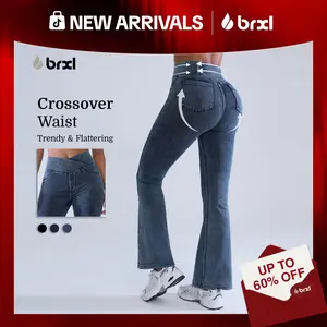 BRXL High Waisted Bootcut Flare Denim Jeans for Women - Crossover Waist & Illusion Pocket Design with Functional Back Pockets & Comfort Stretch Fabric#TikTokMadeMeBuyIt#Streetwear #outdoorfun-1