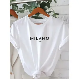 For Spring & Summer, Casual Short Sleeve Milano Letter Print T-shirt, Women's Crew Neck Clothing