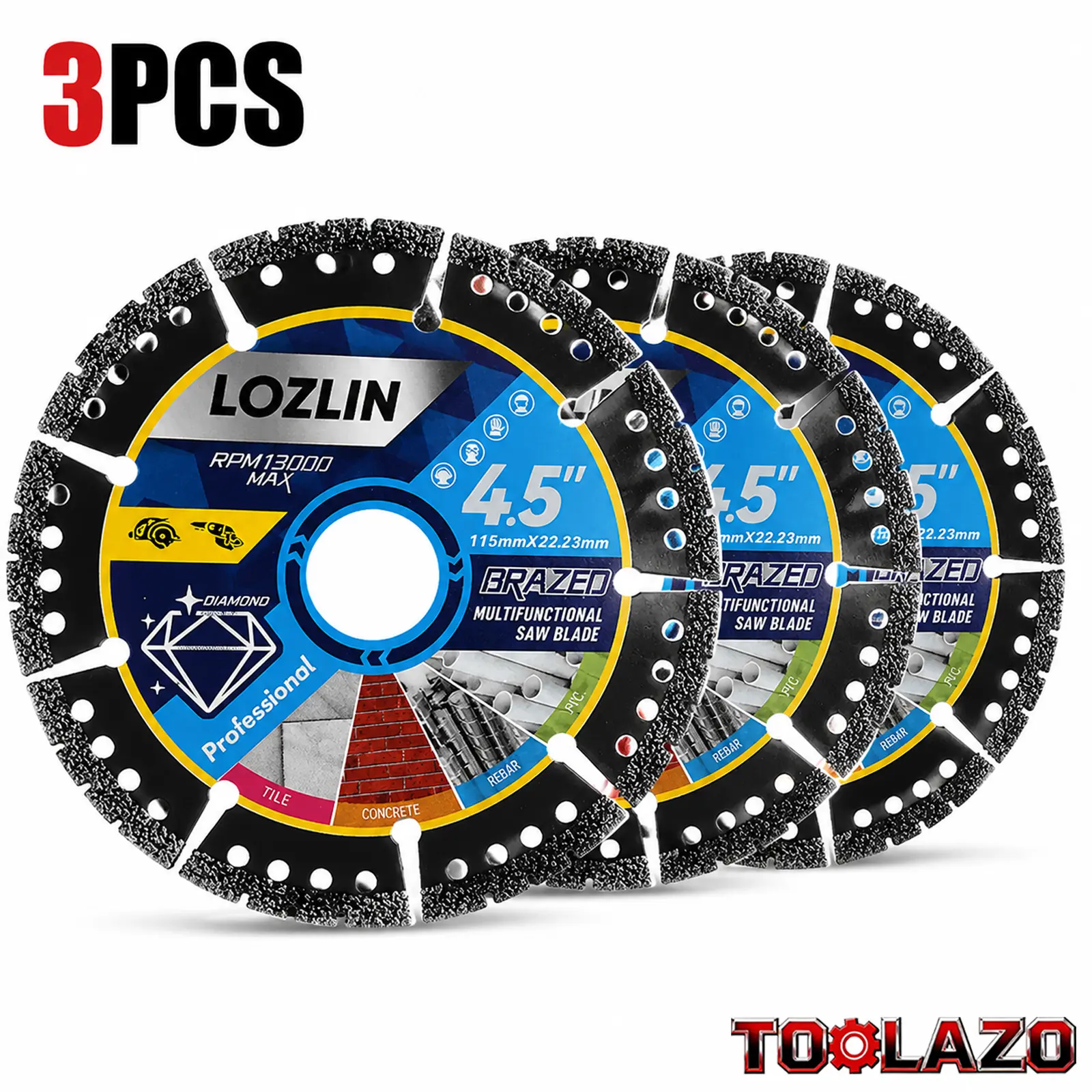 3PCS 4.5"(115mm) Diamond Coated Saw Blade Set for Angle Grinders - Reinforced Rim, Long Sharpness, Multi-Cut Tasks on Marble, Quartz, Stone, Tile, Metal, Plastic - Durable Abrasive Wheels for Construction, DIY Projects