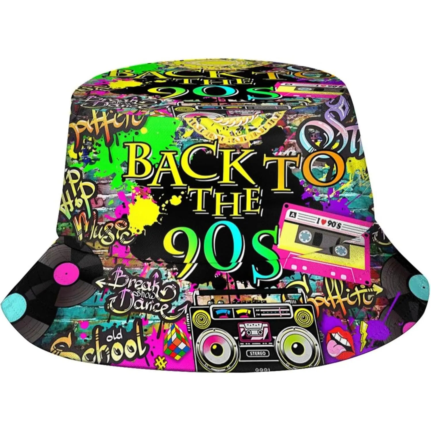 Fashion Retro 80s 90s Bucket Hat for Men Women Packable Sun Cap Rave Party Outfit Accessories Fisherman Hat