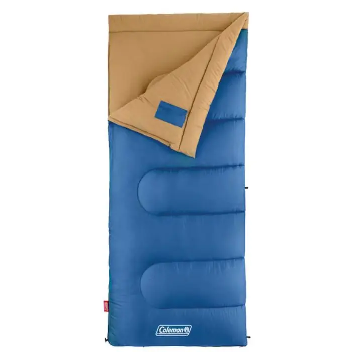 Coleman Rectangular All-Seasons Cold-Weather Camping Sleeping Bag - Model 110665, 75x33 in., 20-Deg Temperature Rating, Roll Control Design, Fiberlock, No-Tie Cords, Blue