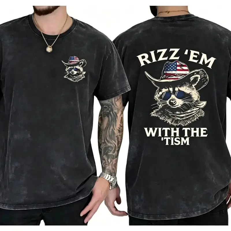 Ship Within 24 HoursRizz 'Em With The 'Tism Raccoon T-Shirt, Funny Cowboy Raccoon Shirt, Western Style Vintage Trendy Shirt - Shirt Graphic Tees For Men - Gifts For All