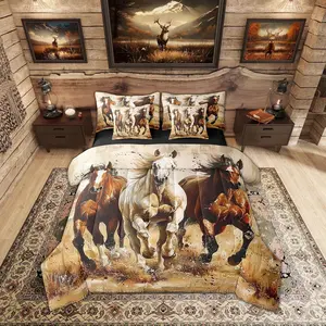 Horse 7 Piece Comforter,Kids Boys Western Cowboy Horse Sheet Set,Bed Bag,3D Printed Wildlife Wild West Country Rustic Cabin Desert Bed Set