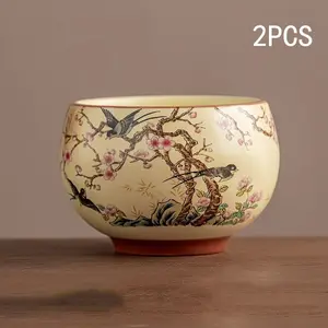 2pc Ceramic Tea Cups with Copper Coins, Large Capacity, Collectible Master Cup, Perfect Gift, Traditional Chinese Tea Set, Home & Office Use